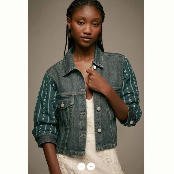 Anthropologie Pilcro Crafted-Sleeve Denim Jacket - Picture 1 of 4